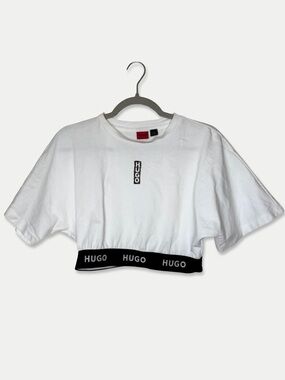 HUGO by Hugo Boss White Logo Elastic Hem Crop Top Size M